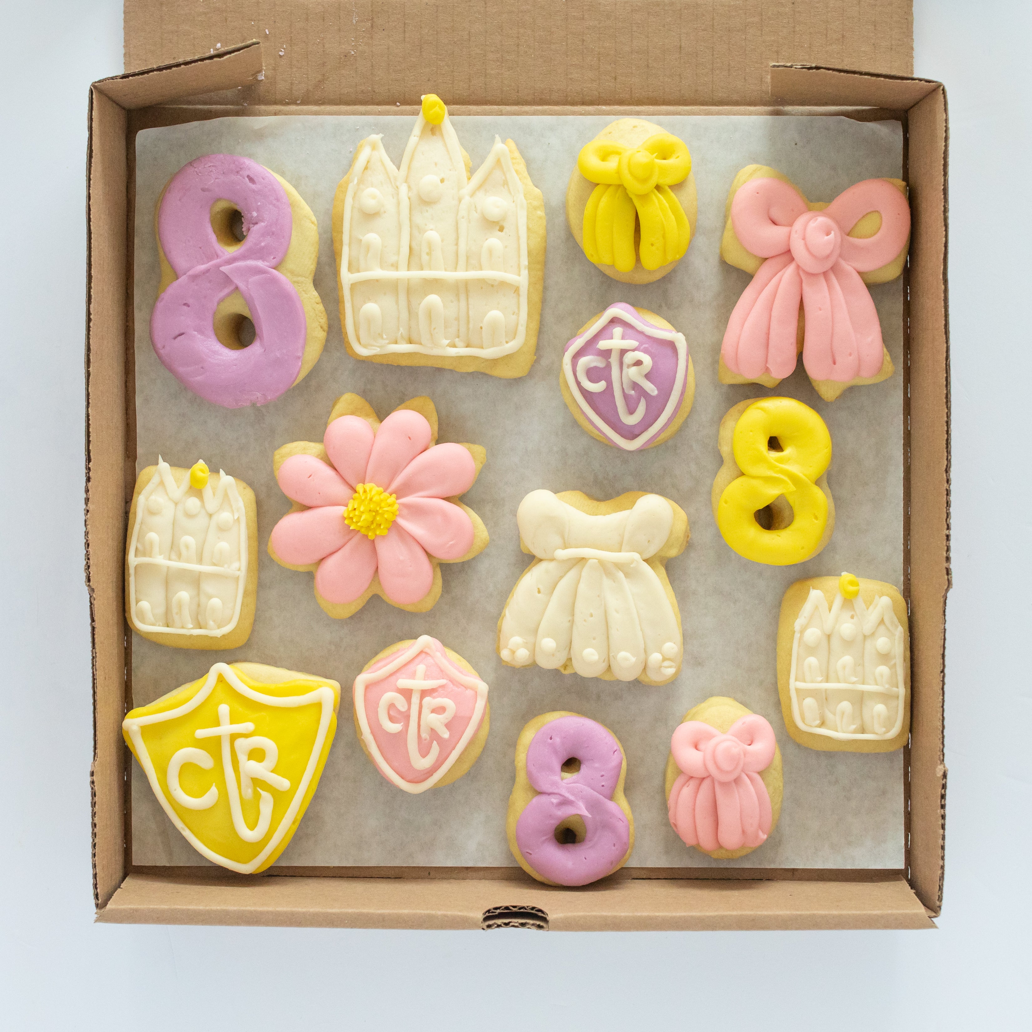 Girl Baptism Party Box (6 BIG Sugar cookies & 8 MINI Sugar Cookies)